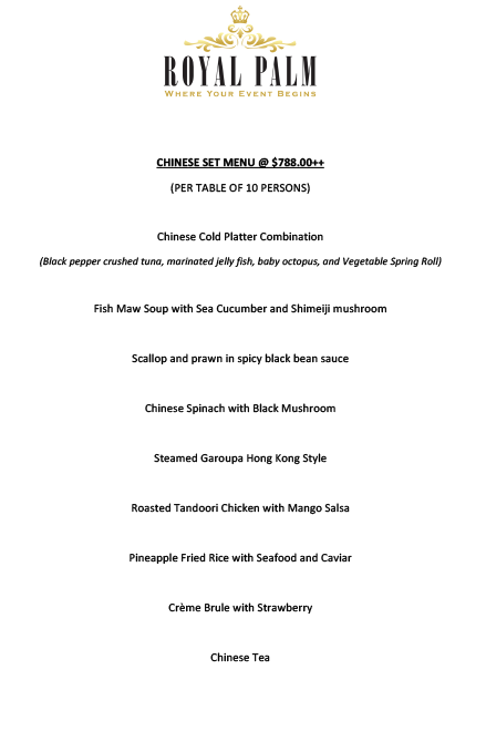ROYAL PALM - CHINESE SET DINNER MENU ROYAL PALM - CHINESE SET DINNER MENU